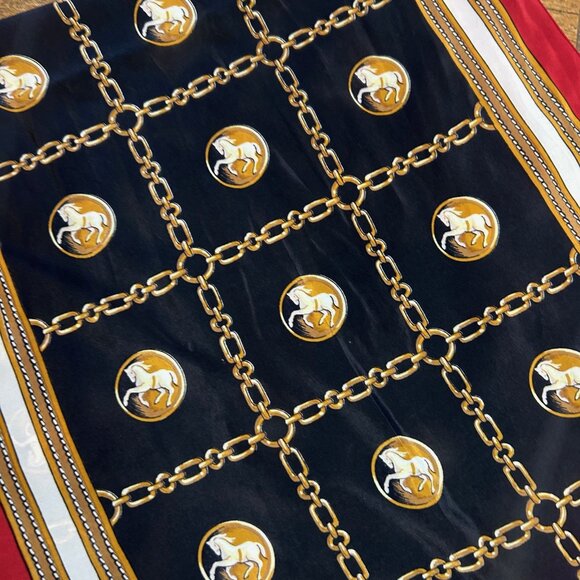 Foulards Pierre Baccara Vintage Equestrian 100% Silk Lyon Rectangular Scarf - Picture 9 of 10